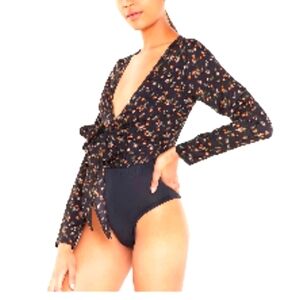 Floral Long Sleeve Wrap Bodysuit